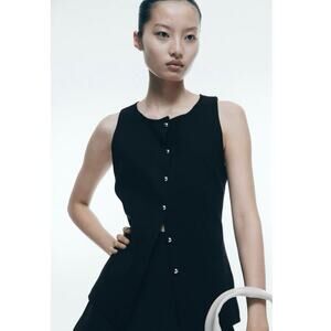 H&M NWT Womens Old Money Quiet Luxury Fine Knit Vest in Black Silver Buttons XL